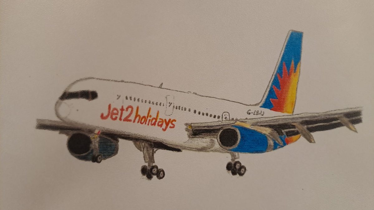 Zeichnung eines Passagierflugzeugs, Schülerarbeit